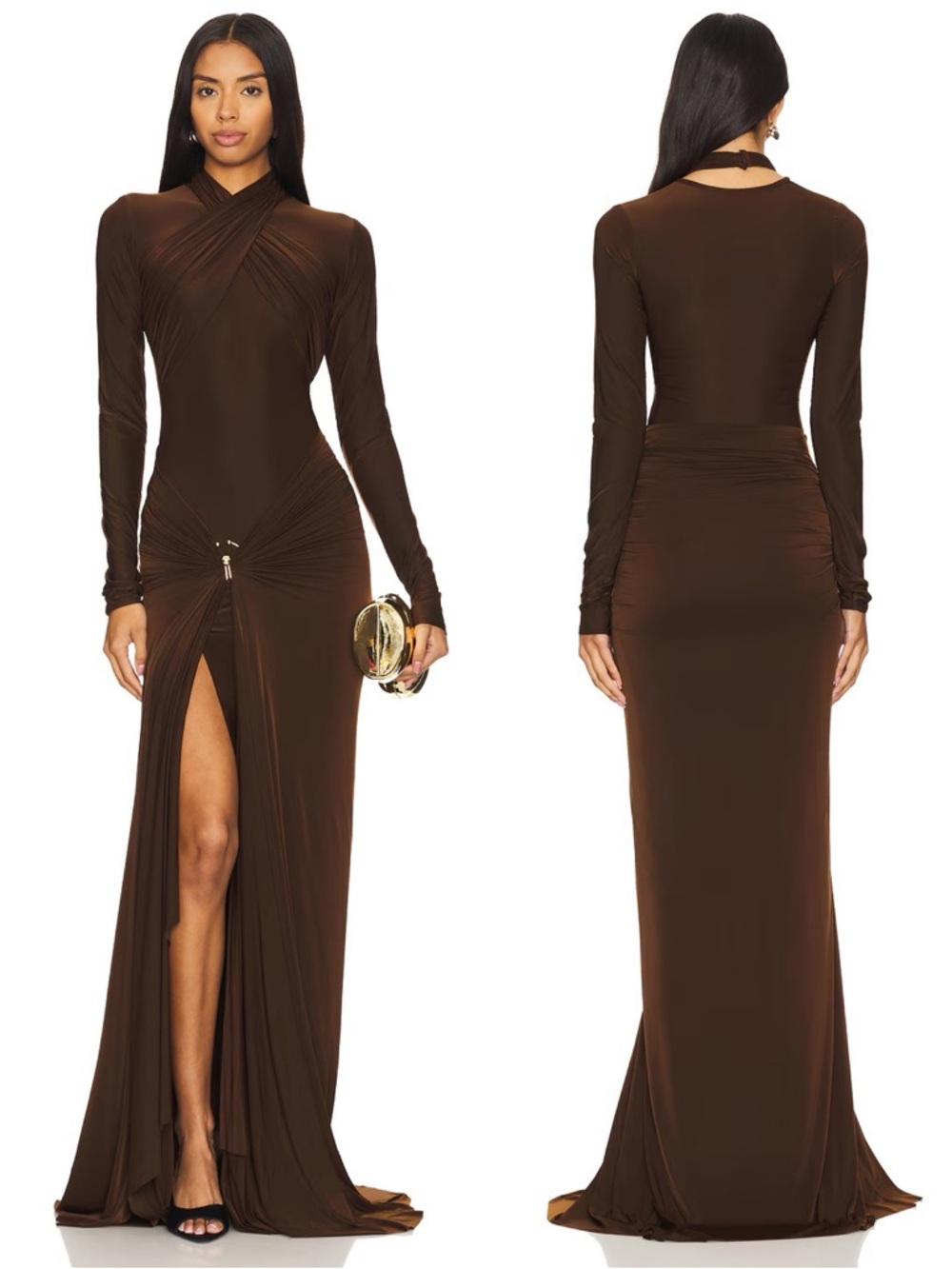 DEME by Gabriella June Fitted Chocolate Brown Gown Maxi Dress NEW with tag